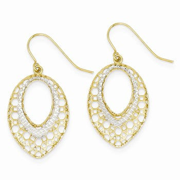 14k Yellow Gold Rhodium Filigree Oval Dangle Earrings