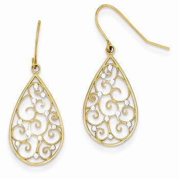14k Yellow Gold Rhodium Polished Teardrop Earrings