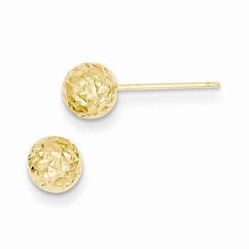14k Yellow Gold Diamond-cut Ball Post Earrings