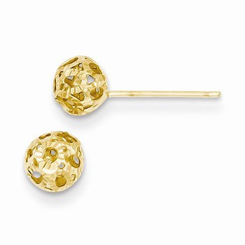 14k Yellow Gold Open Diamond-cut Ball Post Earrings