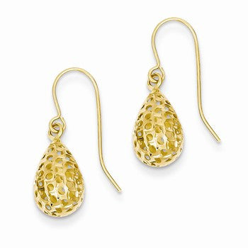 14k Yellow Gold Diamond-cut Bead Dangle Earrings