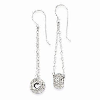 14k White Gold Chain w/Diamond-cut Puff Donut Bead Earrings