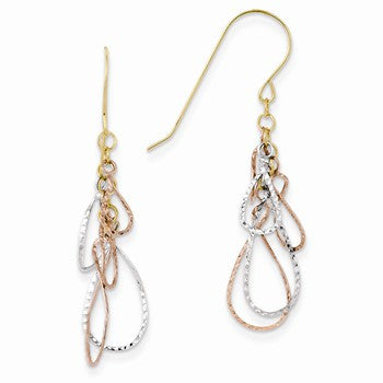 14k Tri-color Diamond-cut Tear Drop Dangle Earrings