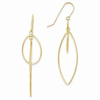 14k Yellow Gold Polished Oblong & Oval Dangle Earrings