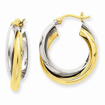 14k Two-tone Polished Double Hoop Earrings