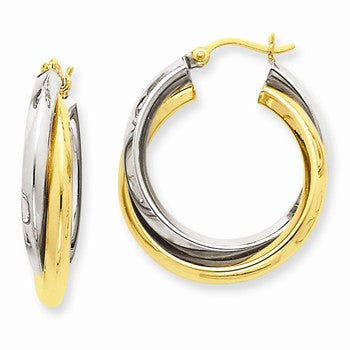 14k Two-tone Polished Double Hoop Earrings