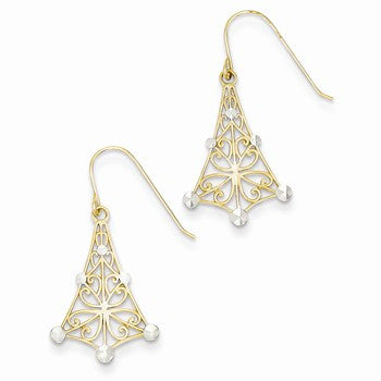 14k Yellow Gold Rhodium Polished Dangle Earrings
