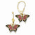 14k Yellow Gold Butterfly w/ Pink Stained Glass Leverback Earrings