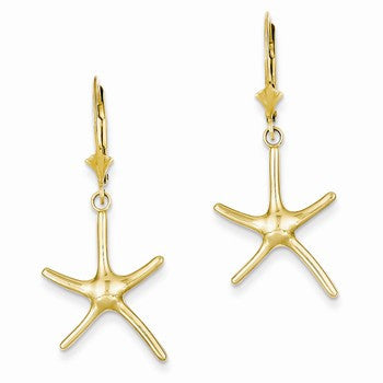 14k Yellow Gold Polished Starfish Leverback Earrings