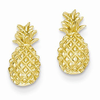 14k Yellow Gold Polished Textured Pineapple Post Earrings