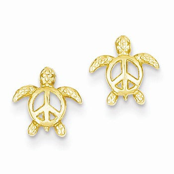 14k Yellow Gold Peace Turtle Post Earrings