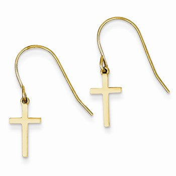 14k Yellow Gold Dangle Cross Shepherd Hook Earrings