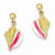 14k Yellow Gold Pink White Enameled Conch Shell Dangle Post Earrings