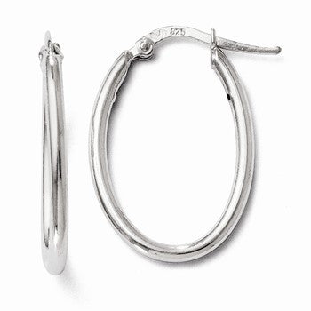 Sterling Silver Oval Polished Hinged Hoop Earrings