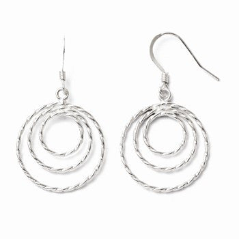 Sterling Silver Textured Shepherd Hook Dangle Earrings