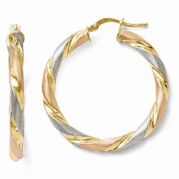 Sterling Silver Tri-color Twisted Hinged Hoop Earrings