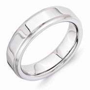 Vitalium Polished 6mm Ridged Edge Flat Wedding Band