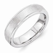 Vitalium Grain Finish Center 6mm Ridged Edge Flat Wedding Band