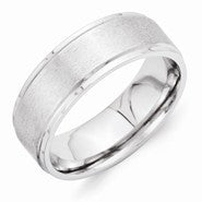 Vitalium Grain Finish Center 7mm Ridged Edge Flat Wedding Band