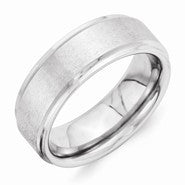 Vitalium Grain Finish Center 8mm Ridged Edge Flat Wedding Band