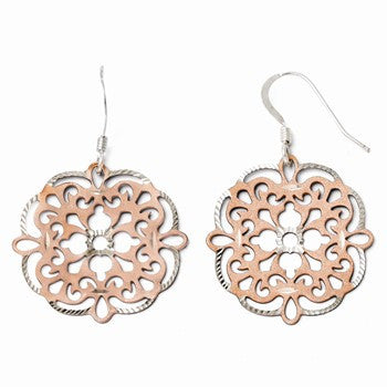 Sterling Silver Rose-tone 18k Flash Plated Dangle Earrings