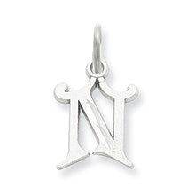 14k White Gold Diamond-cut Initial N Charm hide-image