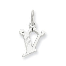 14k White Gold Diamond-cut Initial V Charm hide-image