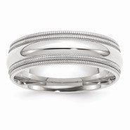 10k White Gold 7mm Double Milgrain Comfort Fit Wedding Band