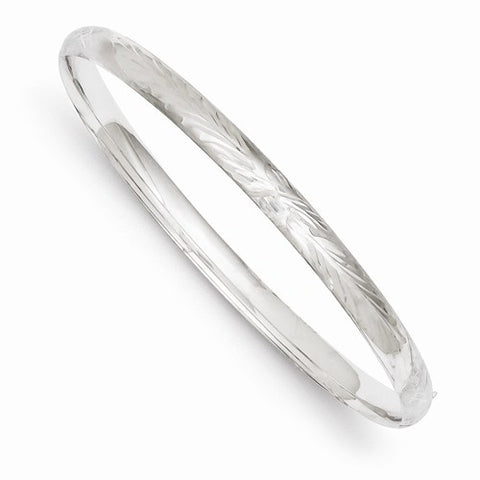 14k White Gold Florentine Engraved Hinged Bangle Bracelet