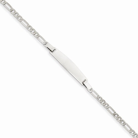 14K White Gold Solid Polished Figaro Link Id Bracelet