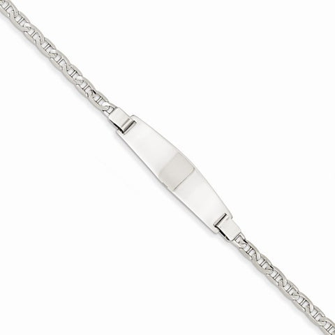 14K White Gold Solid Polished Anchor Link Id Bracelet