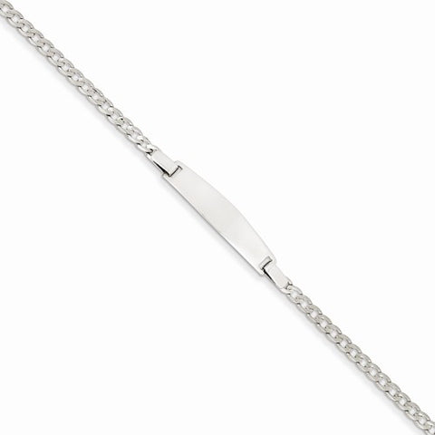 14K White Gold Solid Polished Curb Link Id Bracelet