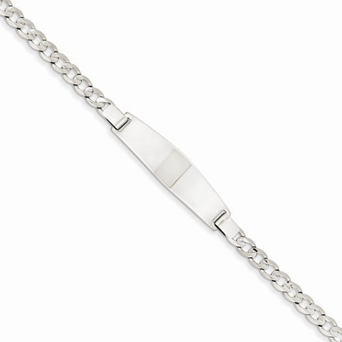 14K White Gold Solid Polished Curb Link Id Bracelet