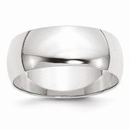 10k White Gold 8mm Lightweight Half Round Wedding Band