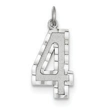 14k White Gold Casted Large Diamond Cut Number 4 Charm hide-image