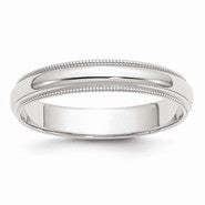 10k White Gold 4mm Milgrain Half Round Wedding Band