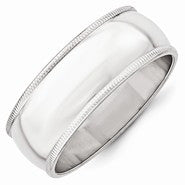 10k White Gold 8mm Milgrain Half Round Wedding Band