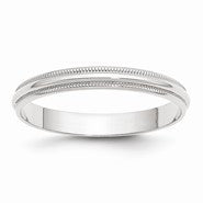 10k White Gold 3mm Lightweight Milgrain Half Round Wedding Band