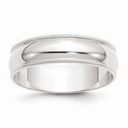 10k White Gold 6mm Lightweight Milgrain Half Round Wedding Band