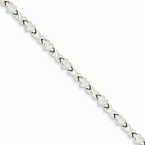 14K White Gold Polished Heart & X Bracelet