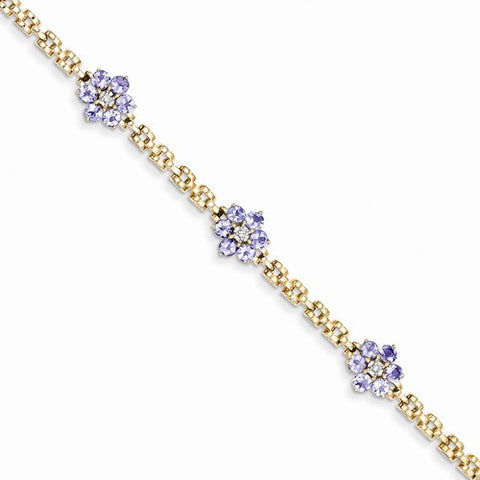 14K Yellow Gold Completed Fancy Floral Diamond Tanzanite Bracelet