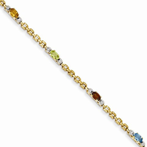 14K Yellow Gold Completed Fancy Genuine Diamond & Gemstone Rainbow Bracelet