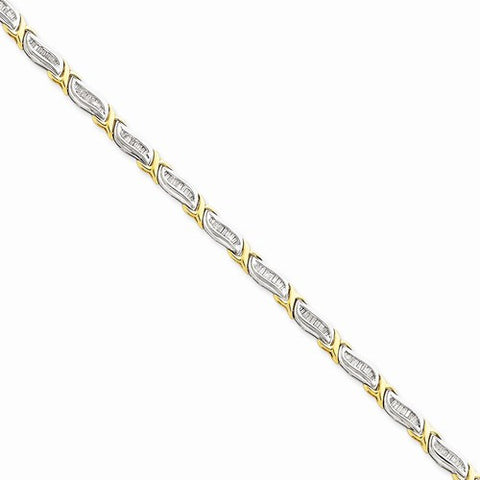 14K White & Yellow Gold 1Ctw Baguette Diamond Bracelet