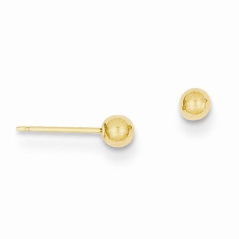 14k Yellow Gold Polished 3mm Ball Post Earrings