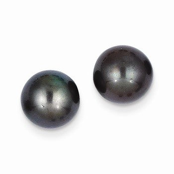 14k Yellow Gold 9-10mm Black Round Freshwater Cultured Pearl Stud Earrings