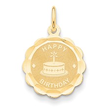 14k Gold Polished Satin Engraveable Happy Birthday Charm hide-image