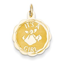 14k Gold Polished Its a Girl Scalloped Disc Charm hide-image