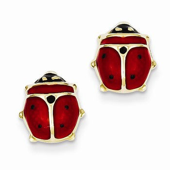 14k Yellow Gold Enameled Ladybug Earrings