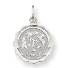 14k White Gold Aries Zodiac Scalloped Disc Charm hide-image