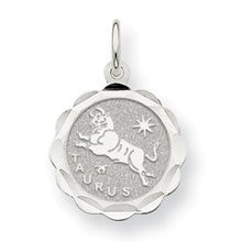 14k White Gold Taurus Zodiac Scalloped Disc Charm hide-image